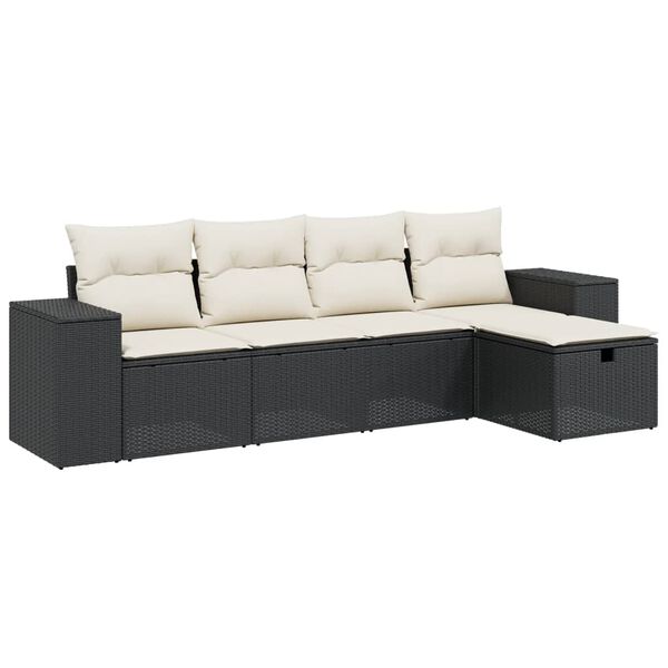 vidaXL 5 Piece Garden Sofa Set with Cushions Black Poly Rattan