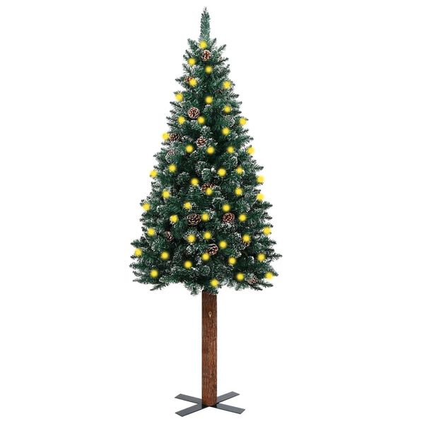 vidaXL Slim Pre-lit Christmas Tree with Real Wood&White Snow Green 210cm