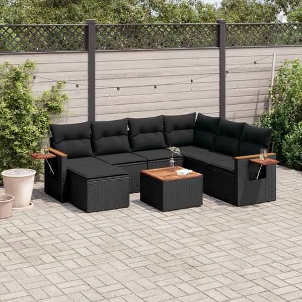 vidaXL 8 Piece Garden Sofa Set with Cushions Black Poly Rattan