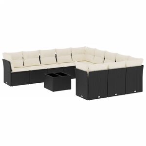 vidaXL 12 Piece Garden Sofa Set with Cushions Black Poly Rattan