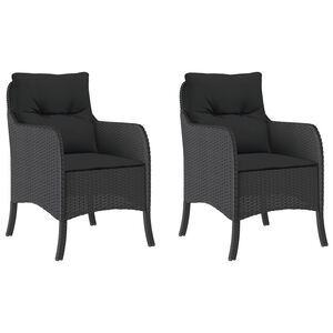 vidaXL Garden Chairs with Cushions 2 pcs Black Poly Rattan