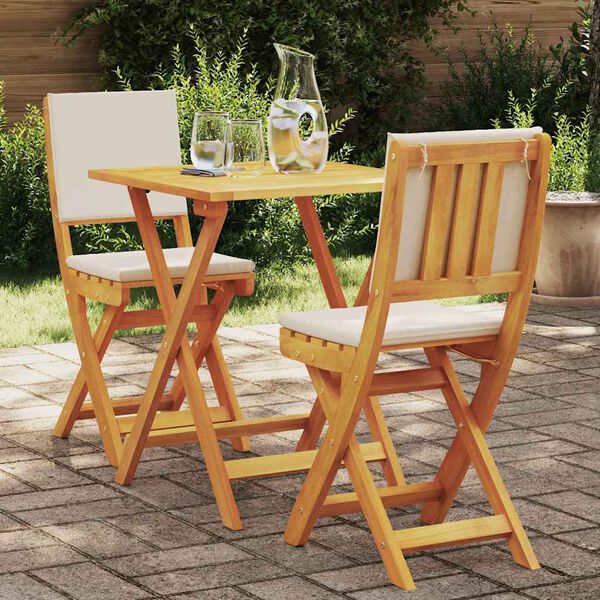 vidaXL Bistro Set with Cushion 3 pcs Oil Natural Solid Acacia Wood