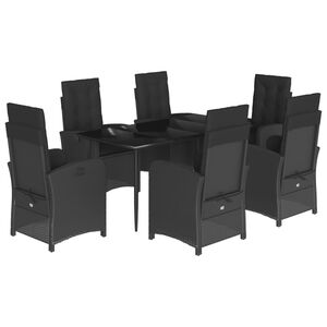 vidaXL 7 Piece Garden Dining Set with Cushions Black Poly Rattan