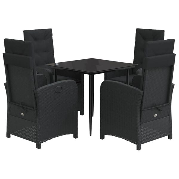 vidaXL 5 Piece Garden Dining Set with Cushions Black Poly Rattan