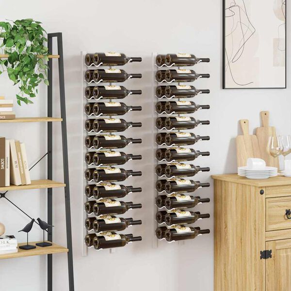 vidaXL Wall Mounted Wine Rack for 24 Bottles 2 pcs White Iron