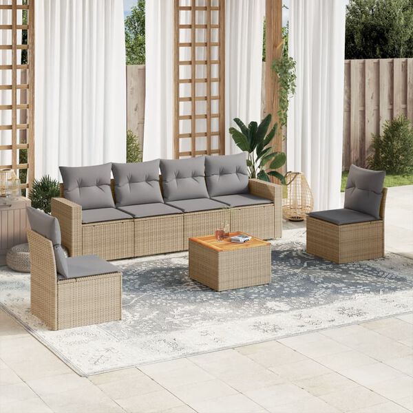 vidaXL 7 Piece Garden Sofa Set with Cushions Beige Poly Rattan