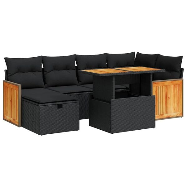 vidaXL 8 Piece Garden Sofa Set with Cushions Black Poly Rattan