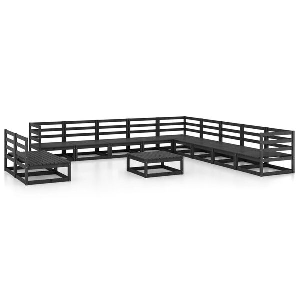 vidaXL 12 Piece Garden Lounge Set Black Solid Pinewood