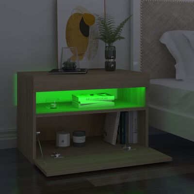 vidaXL Bedside Cabinet & LED Lights 2 pcs Sonoma Oak 60x35x40 cm