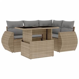 vidaXL 5 Piece Garden Sofa Set with Cushions Beige Poly Rattan