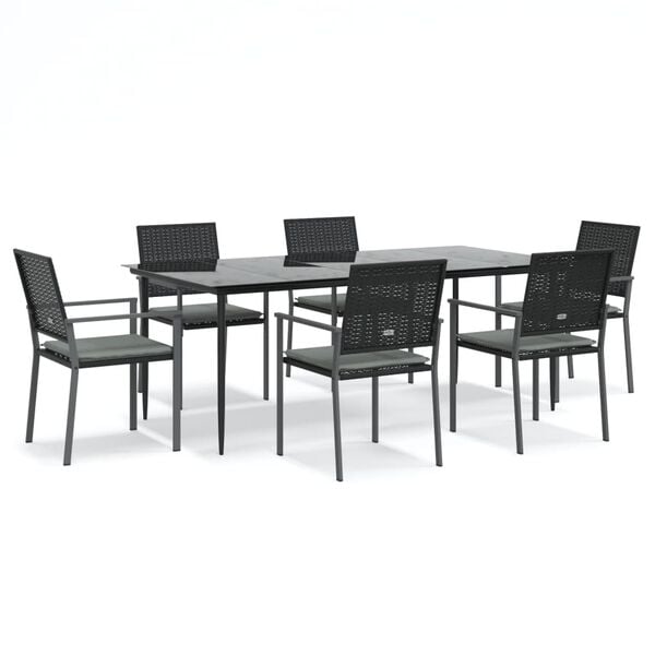vidaXL 7 Piece Garden Dining Set with Cushions Poly Rattan and Steel