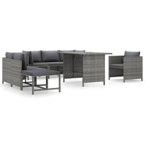 vidaXL 8 Piece Garden Lounge Set with Cushions Poly Rattan Grey