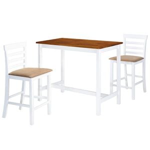 vidaXL Bar Table and Chair Set 3 Pieces Solid Wood Brown and White