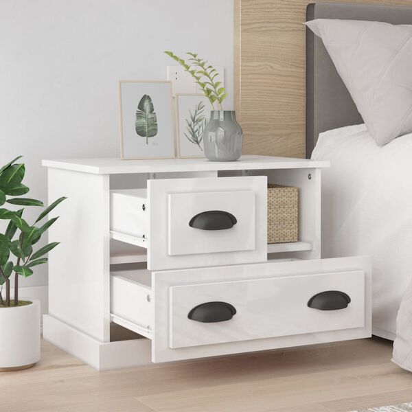 vidaXL Bedside Cabinet High Gloss White 60x39x45 cm