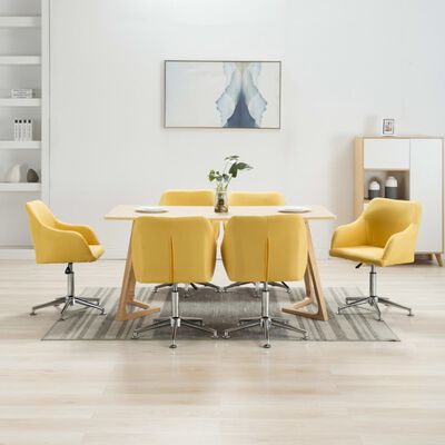 vidaXL Swivel Dining Chairs 6 pcs Yellow Fabric