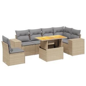 vidaXL 7 Piece Garden Sofa Set with Cushions Beige Poly Rattan