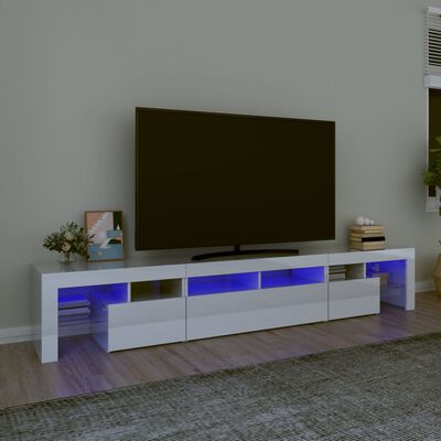 vidaXL TV Cabinet with LED Lights High Gloss White 230x36.5x40 cm