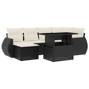vidaXL 7 Piece Garden Sofa Set with Cushions Black Poly Rattan