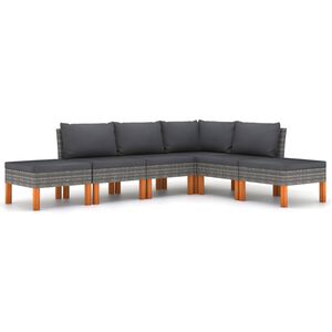 vidaXL 6 Piece Garden Lounge Set with Cushions Poly Rattan Grey