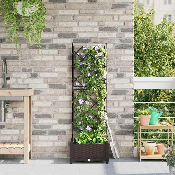 vidaXL Garden Planter with Trellis 3 pcs Black 120 x 40 x 125.5 cm PP