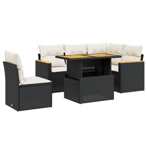 vidaXL 6 Piece Garden Sofa Set with Cushions Black Poly Rattan