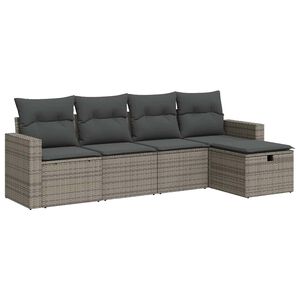 vidaXL 5 Piece Garden Sofa Set with Cushions Grey Poly Rattan