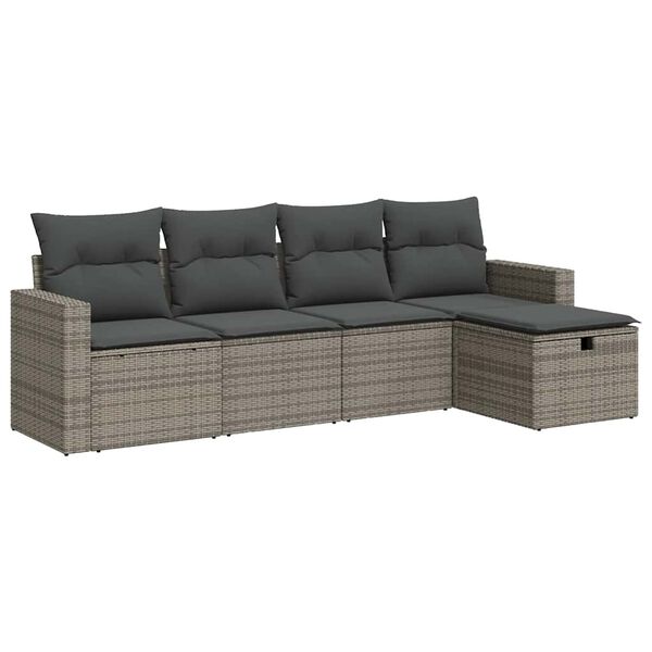vidaXL 5 Piece Garden Sofa Set with Cushions Grey Poly Rattan