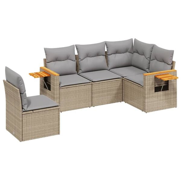 vidaXL 5 Piece Garden Sofa Set with Cushions Beige Poly Rattan