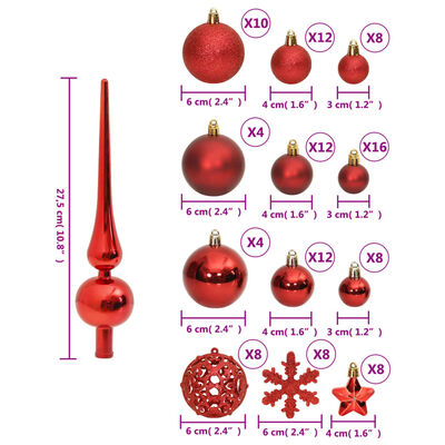 vidaXL 111 Piece Christmas Bauble Set Red Polystyrene