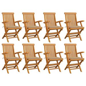 vidaXL Folding Chairs with Beige Cushions 8 pcs Solid Teak Wood