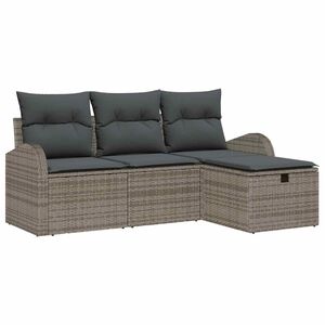 vidaXL Garden Sofa Set with Cushion 4 pcs Grey Poly rattan