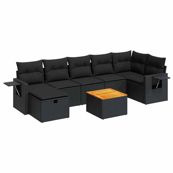 vidaXL 8 Piece Garden Sofa Set with Cushions Black Poly Rattan