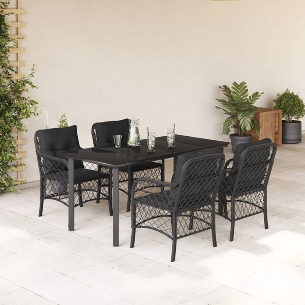 vidaXL 5 Piece Garden Dining Set with Cushions Black Poly Rattan