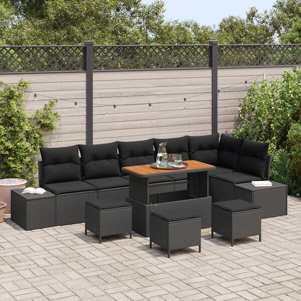 vidaXL Garden Sofa Set with Cushion 10 pcs Black Poly rattan