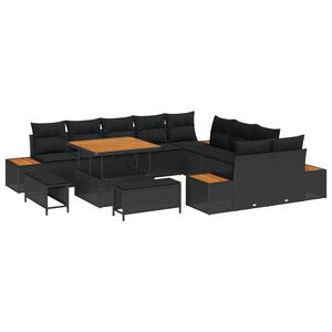 vidaXL Garden Sofa Set 13 pcs 12-Seater Black Poly rattan
