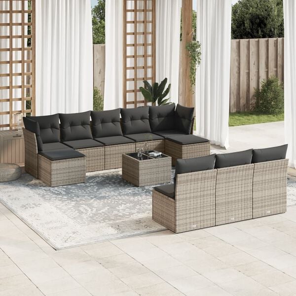 vidaXL 11 Piece Garden Sofa Set with Cushions Grey Poly Rattan