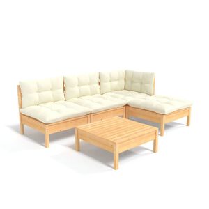 vidaXL 5 Piece Garden Lounge Set with Cream Cushions Pinewood