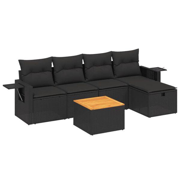 vidaXL 6 Piece Garden Sofa Set with Cushions Black Poly Rattan