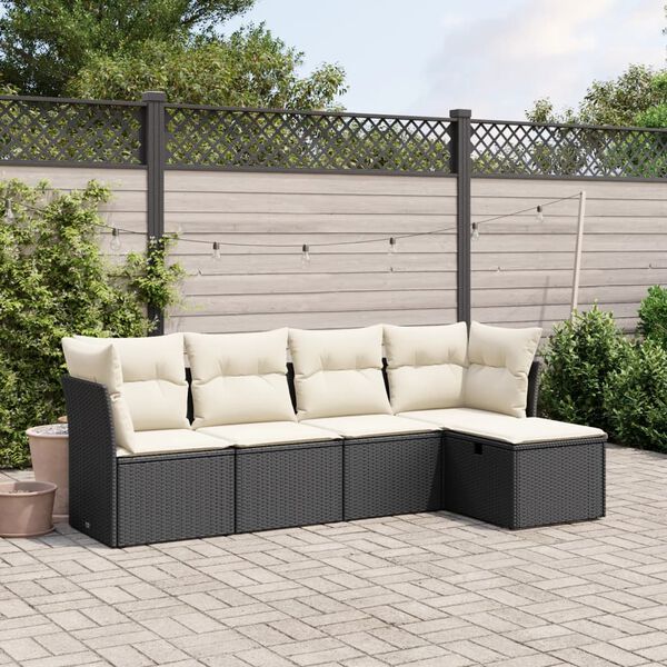 vidaXL 5 Piece Garden Sofa Set with Cushions Black Poly Rattan