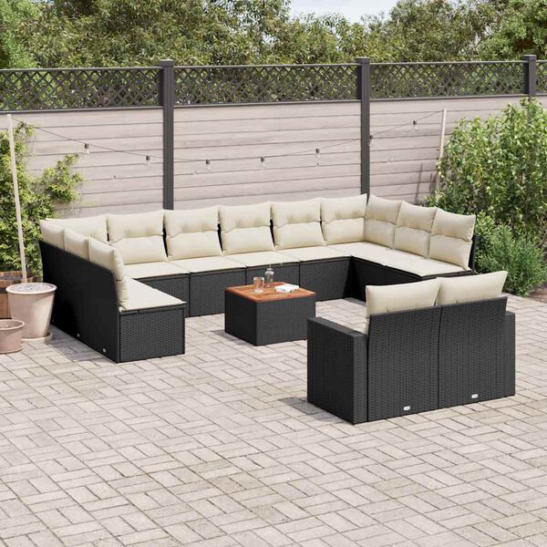 vidaXL 13 Piece Garden Sofa Set with Cushions Black Poly Rattan