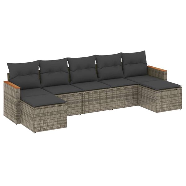 vidaXL 7 Piece Garden Sofa Set with Cushions Grey Poly Rattan
