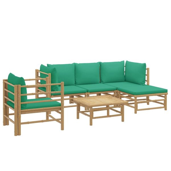 vidaXL 6 Piece Garden Lounge Set with Green Cushions Bamboo