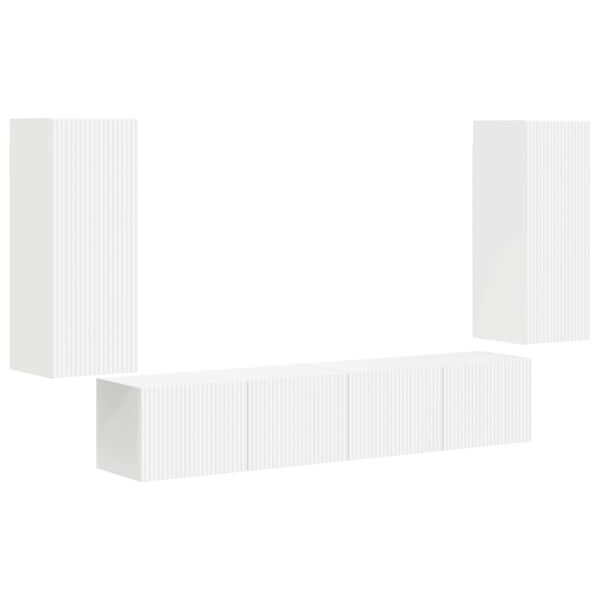 vidaXL TV Wall Cabinet Set Wall-mounted 4 pcs White Engineered Wood