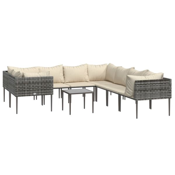vidaXL 9 Piece Garden Lounge Set with Cushions Grey Poly Rattan