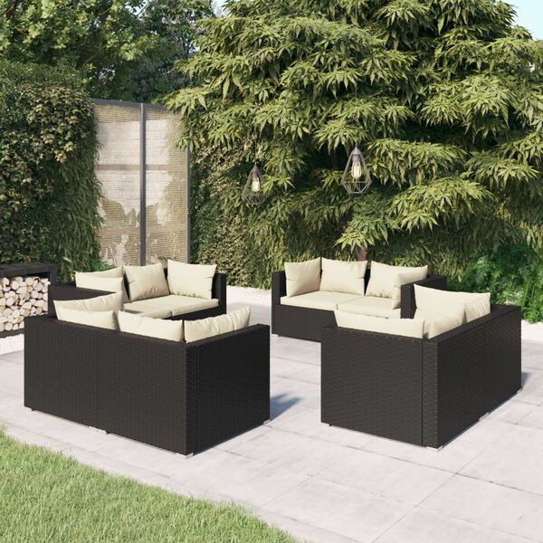 vidaXL 8 Piece Garden Lounge Set with Cushions Poly Rattan Black