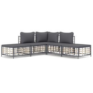 vidaXL 5 Piece Garden Lounge Set with Cushions Anthracite Poly Rattan