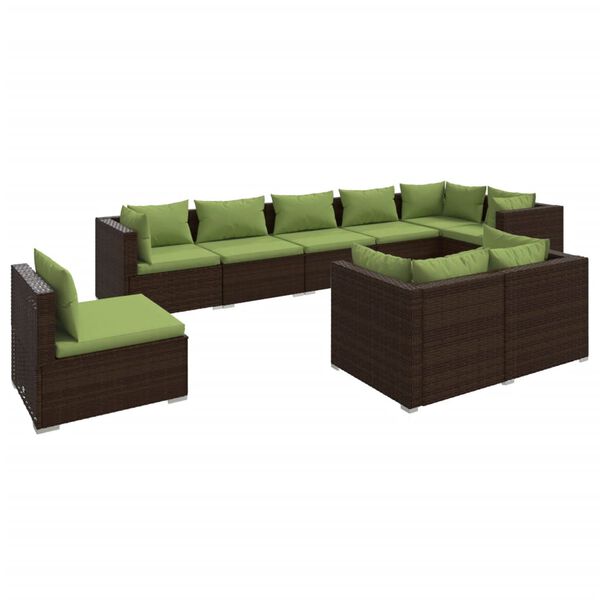 vidaXL 9 Piece Garden Lounge Set with Cushions Poly Rattan Brown