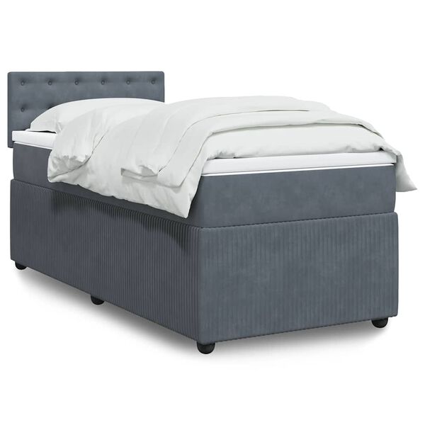 vidaXL Box Spring Bed with Mattress Dark Grey King Single Velvet