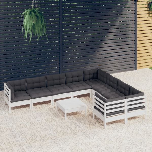vidaXL 10 Piece Garden Lounge Set with Cushions White Pinewood