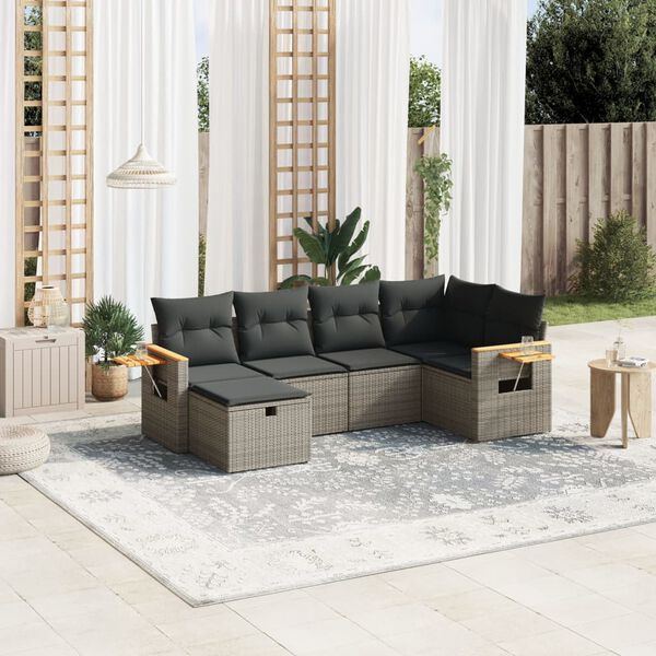 vidaXL 6 Piece Garden Sofa Set with Cushions Grey Poly Rattan